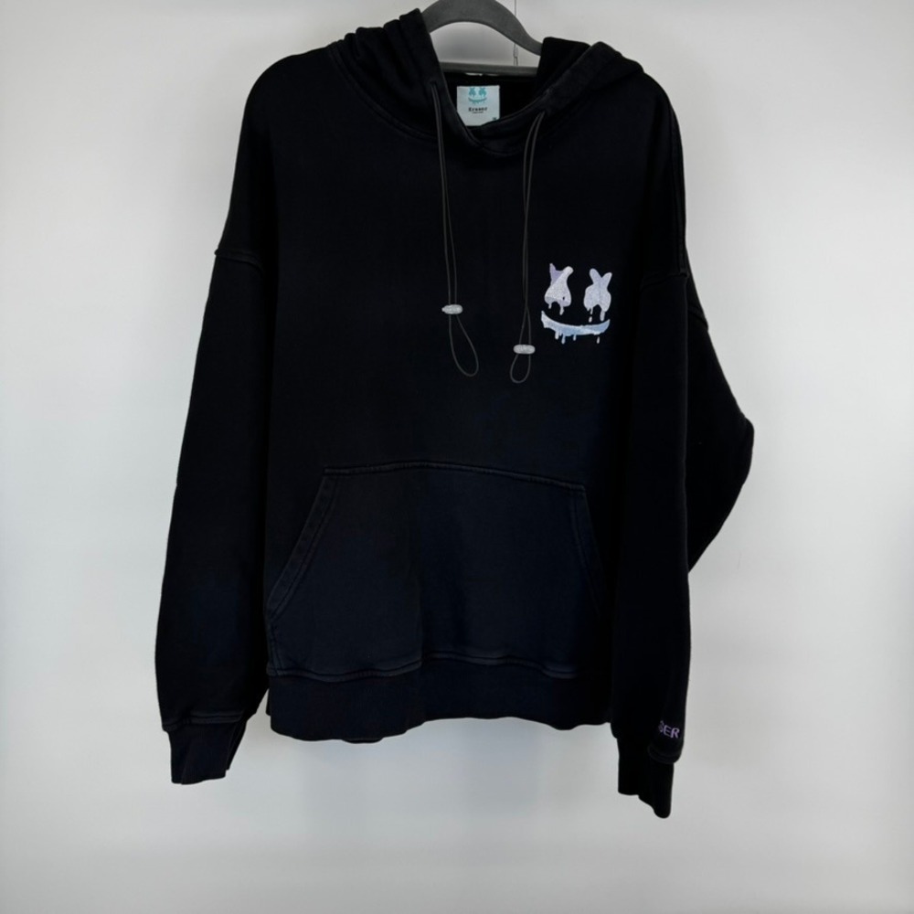 Eraser Black Hoodie DJ Marshmallow Face Graphic Print Sweatshirt Size M